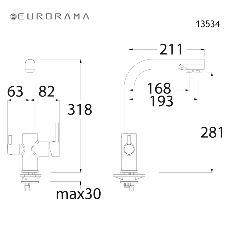Μπαταρία κουζίνας Eurorama Filter Tap 13534-400 Μαύρο Ματ (Για Σύνδεση με Ντεπόζιτο)