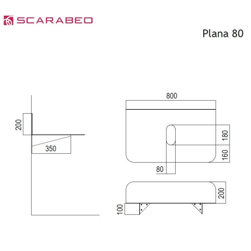Βάση για Νιπτήρα Scarabeo Plana 80 2552-NROP Μαύρο Ματ (80x48cm)