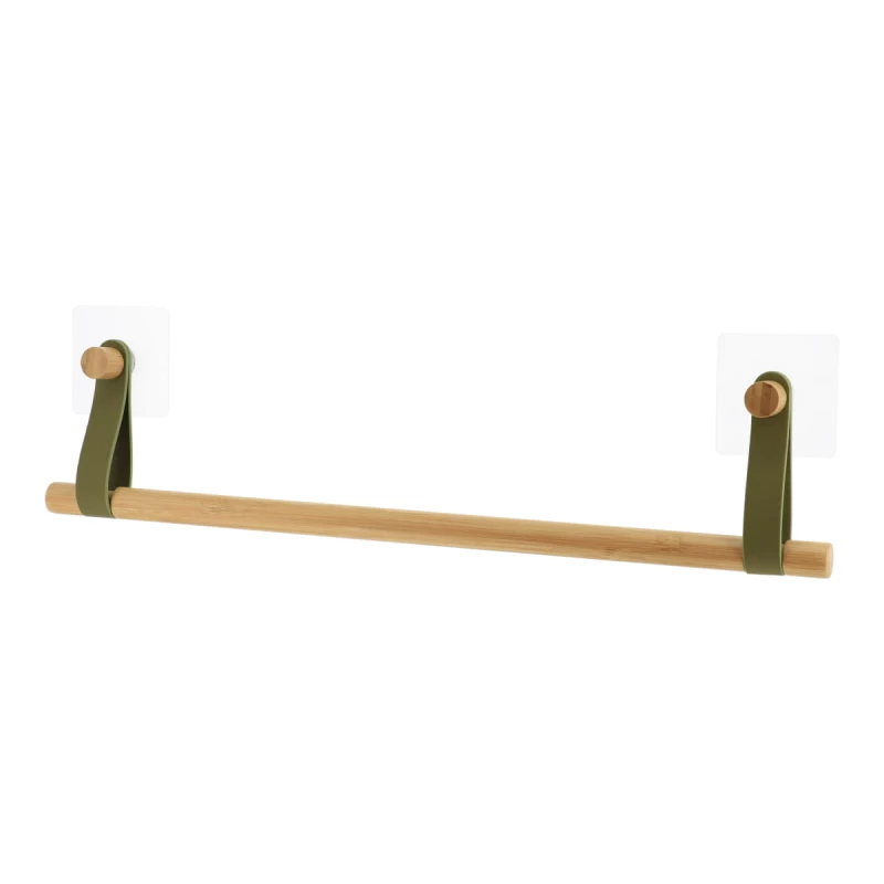 Πετσετοθήκη bamboo με δερμάτινο άγκιστρο σειρά 6112 Λαδί (Μήκος 50cm) (Image 1)