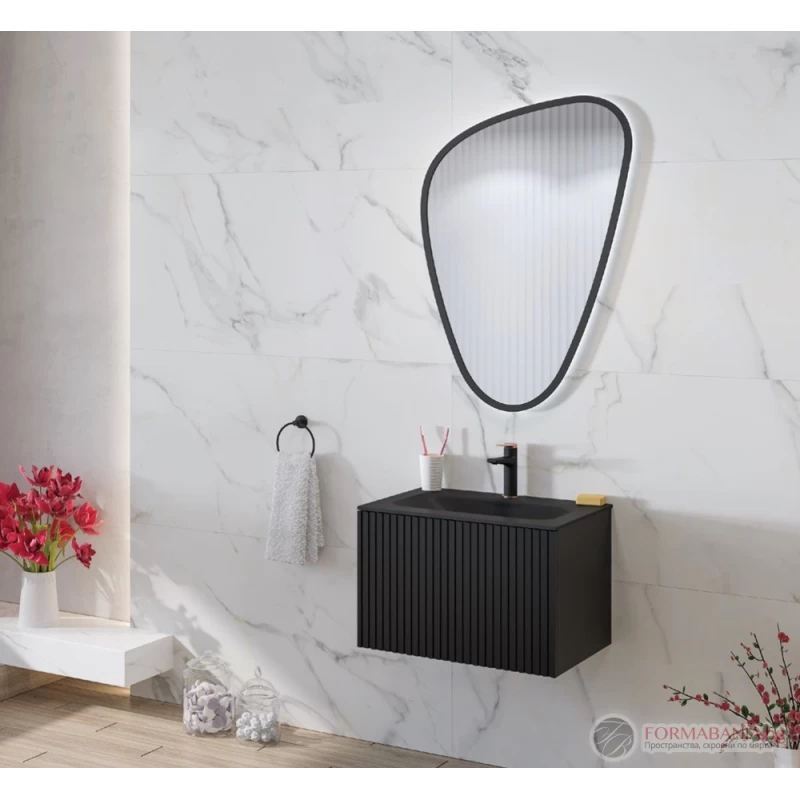 Έπιπλο Κόντρα Πλακέ με 1 Συρτάρι Push & Νιπτήρα Corian Dark Wood (80.5x46.5cm) (Image 2)