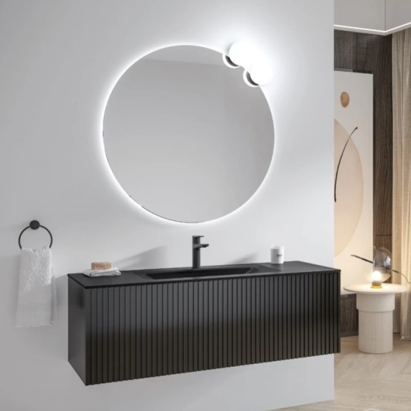 Έπιπλο Κόντρα Πλακέ με 1 Συρτάρι Push & Νιπτήρα Corian Dark Wood (100.5x46.5cm) (Image 1)