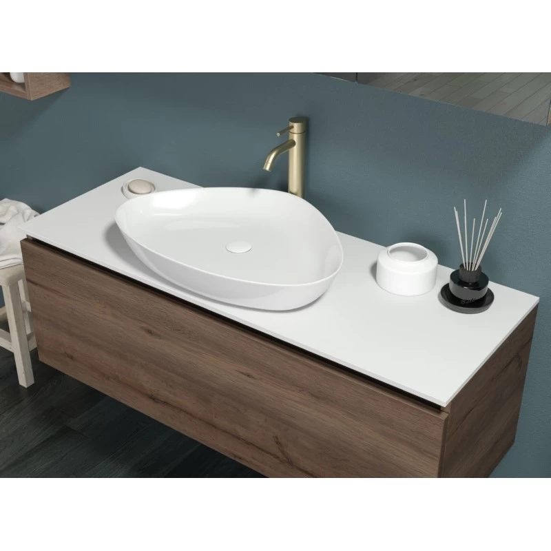 Έπιπλο με 1 Συρτάρι Premium Line Brown Oak Wood με White Top Surface (120x45cm) (Image 2)