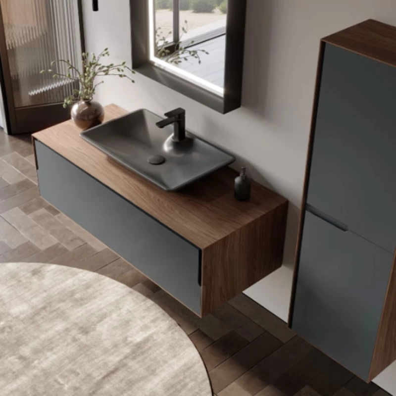 Έπιπλο με 1 Συρτάρι Μαύρο Νιπτήρα Walnut Wood & Grafite (100x46.5cm) (Image 2)