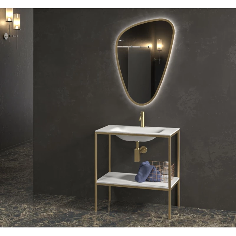 Βάση για Νιπτήρα Inox Oro Opaco με Νιπτήρα Λευκό Ματ Solid Surface (80x46cm) (Image 1)