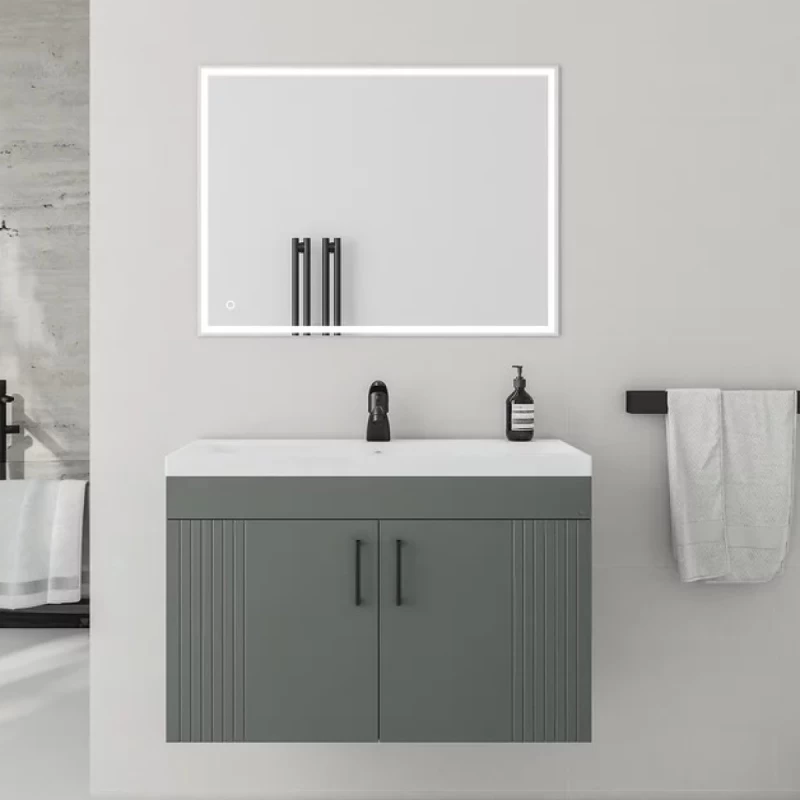 Έπιπλο Κρεμαστό με Νιπτήρα & 2 Ντουλάπια Fluted σειρά Monte Carlo 80 Ανθρακί (80x39cm) (Image 1)