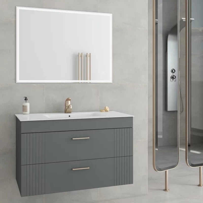 Έπιπλο με Νιπτήρα & 2 Συρτάρια Fluted σειρά Elite 80 Ανθρακί (80x46cm) (Image 1)