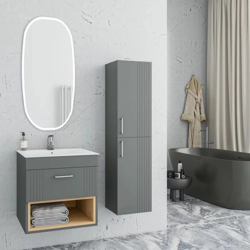 Έπιπλο με Νιπτήρα & 1 Συρτάρι Fluted σειρά Velvet 50 Ανθρακί (50x39cm) (Image 1)