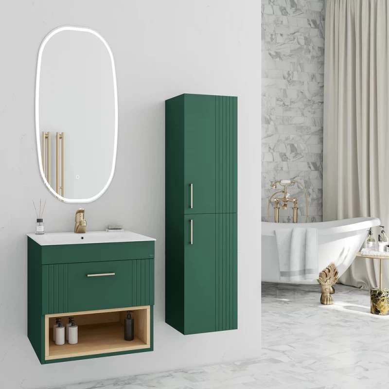 Έπιπλο με Νιπτήρα & 1 Συρτάρι Fluted σειρά Velvet 50 Πράσινο (50x39cm) (Image 1)