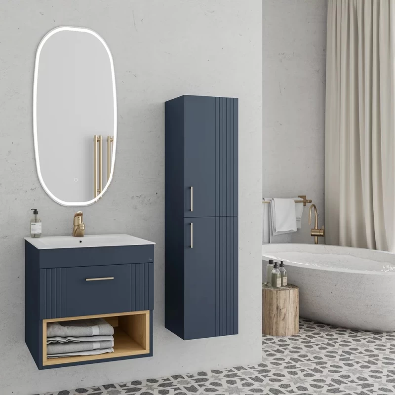 Έπιπλο με Νιπτήρα & 1 Συρτάρι Fluted σειρά Velvet 50 Μπλε (50x39cm) (Image 1)