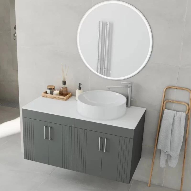 Βάση Επίπλου με 4 Ντουλάπια & Λευκή Top Επιφάνεια Fluted 100 Ανθρακί (100x45cm) (Image 1)