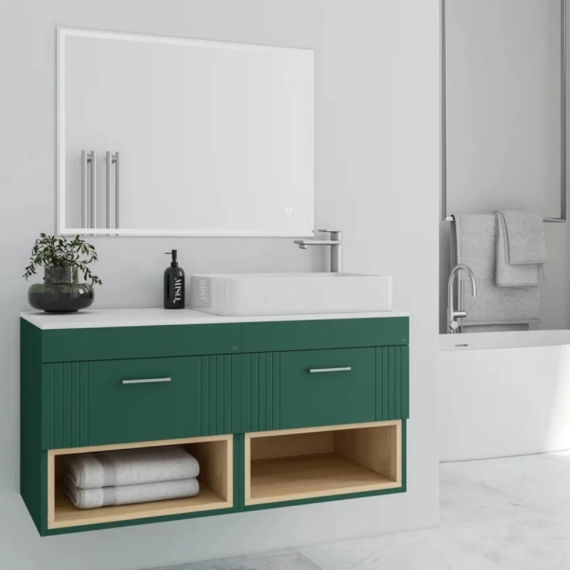 Βάση Επίπλου με 2 Συρτάρια & Λευκή Top Επιφάνεια Fluted 100 Πράσινο (100x45cm) (Image 1)