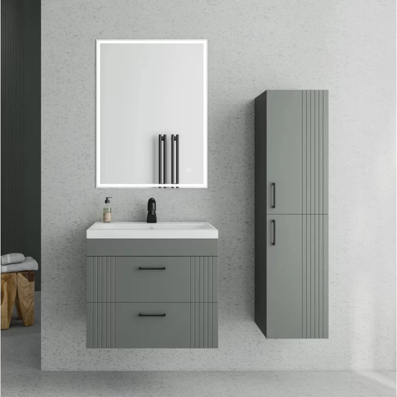 Έπιπλο με Νιπτήρα & 2 Συρτάρια Fluted σειρά Velvet 60 Ανθρακί (60x39cm) (Image 1)