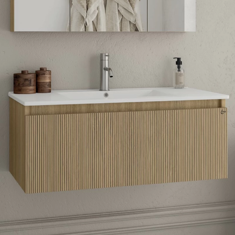 Έπιπλο με Ντουλάπι & Νιπτήρα, Καθρέφτη Drop Liberty 100 Slavonia Oak & Strada 5FLI010LO (100x45cm) (Image 2)