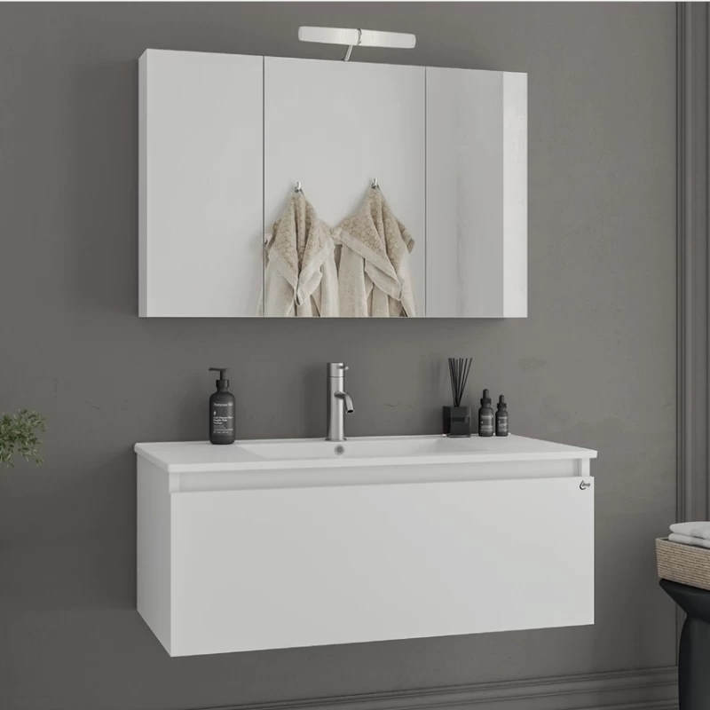 Έπιπλο με Ντουλάπι & Νιπτήρα, Καθρέφτη Drop Liberty 90 Λευκό 5FLI090WH (90x45cm) (Image 1)