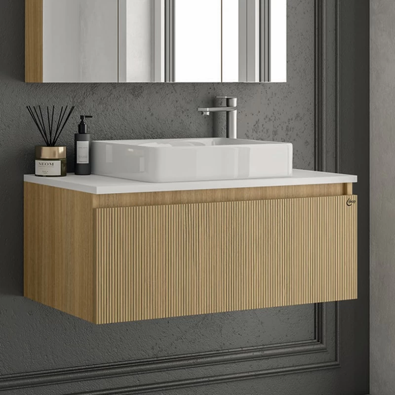 Έπιπλο με Ντουλάπι & Νιπτήρα & Καθρέφτη Drop Liberty 90 Slavonia Oak & Strada 5FLIP90LO (90x45cm) (Image 2)