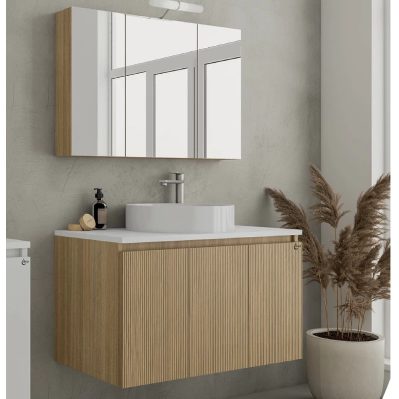 Έπιπλο με Επικαθήμενο Νιπτήρα & Καθρέφτη Ντουλάπι Drop Verona 100 Slavonia Oak & Strada 5FVRP10LO (100x45cm) (