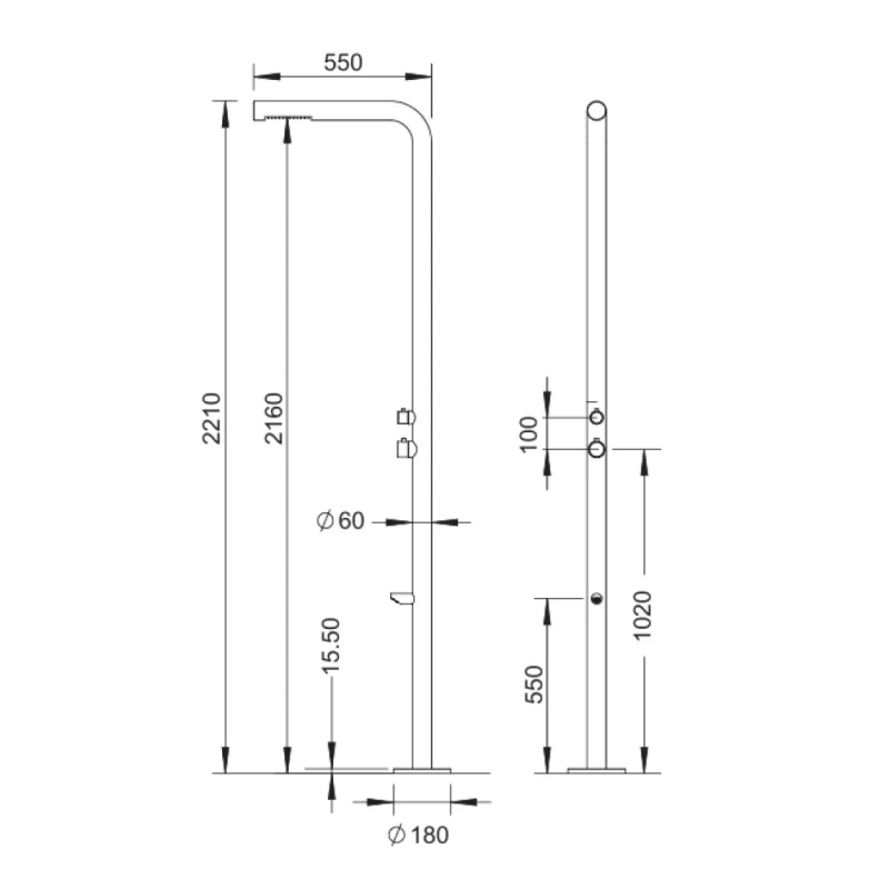 Στήλη Πισίνας Icos Shower σειρά DONAMIX Ανοξείδωτο Ματ 316 Ατσάλι (με Ανάμειξη Ζεστό & Κρύο) (Image 2)
