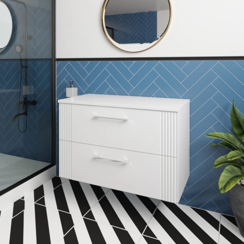 Έπιπλο με Πάγκο & 2 Συρτάρια Χωρίς Νιπτήρα Fluted Argolida 80 Λευκό Ματ (80x39cm) (Image 1)