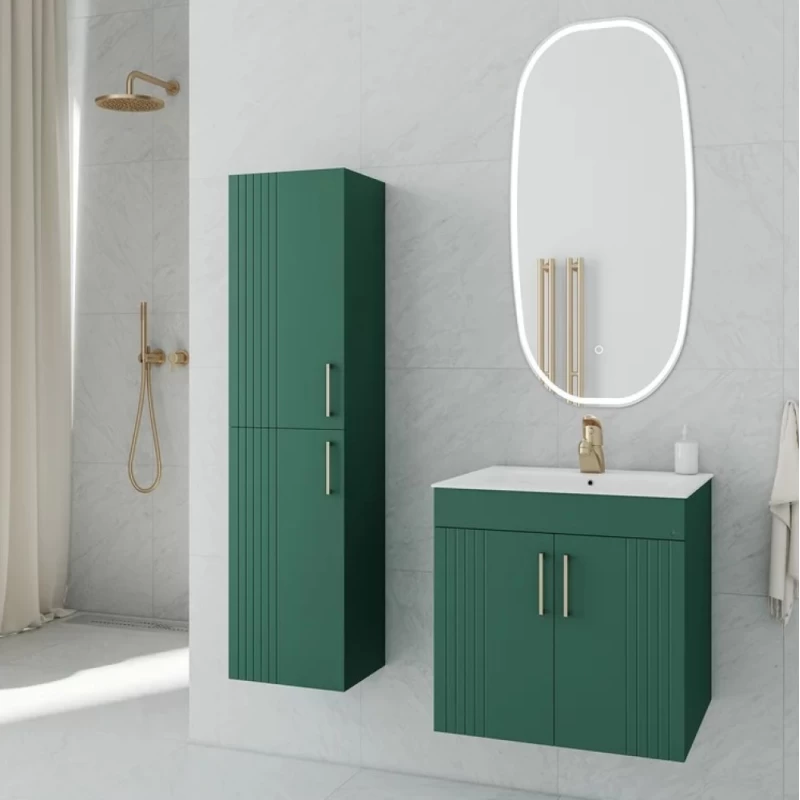 Έπιπλο Κρεμαστό με Νιπτήρα & 2 Ντουλάπια Fluted σειρά Orizon 50 Πράσινο (50x45cm) (Image 1)