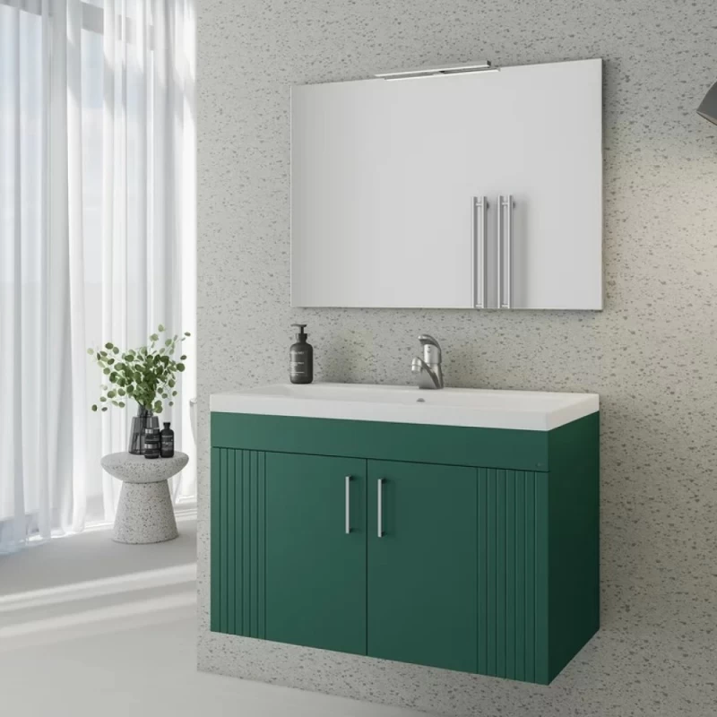 Έπιπλο με Νιπτήρα & 2 Ντουλάπια Fluted σειρά Viva 80 Πράσινο (80x39cm) (Image 2)