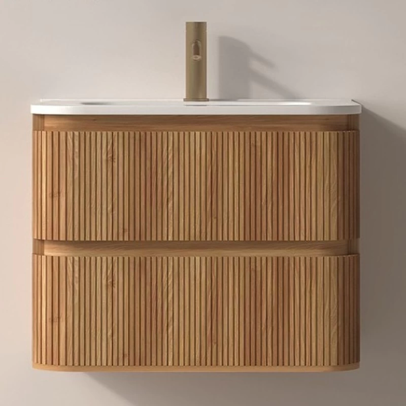 Έπιπλο Polywood με 2 Συρτάρια & Λευκό Ματ Corian Νιπτήρα Φυσικό Ξύλο Ακακία (60x46cm) (Image 2)