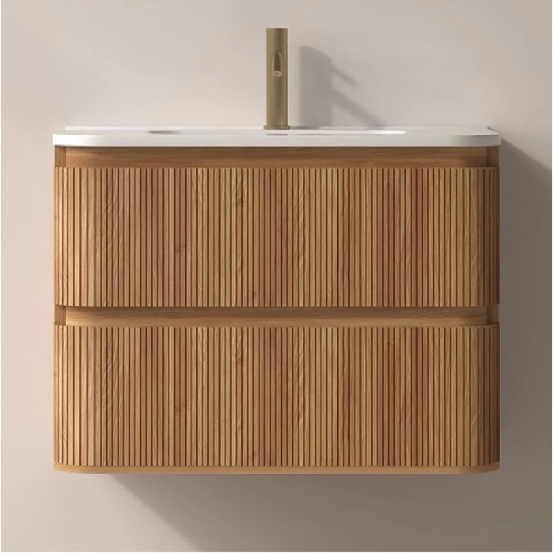 Έπιπλο Polywood με 2 Συρτάρια & Λευκό Corian Νιπτήρα Φυσικό Ξύλο Ακακία (80x46cm) (Image 2)