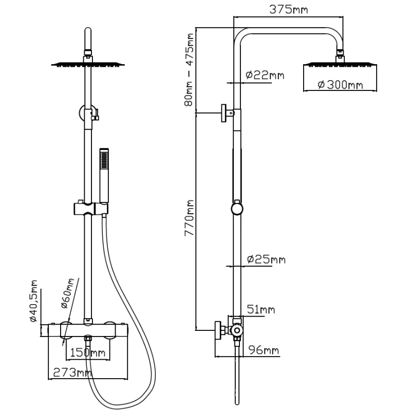 Στήλη Ντους 2 εξόδων Θερμοστατική Karag Artemis SC418M1236 Rose Gold/Χαλκού (Ρυθμιζόμενου Ύψους) (Image 2)