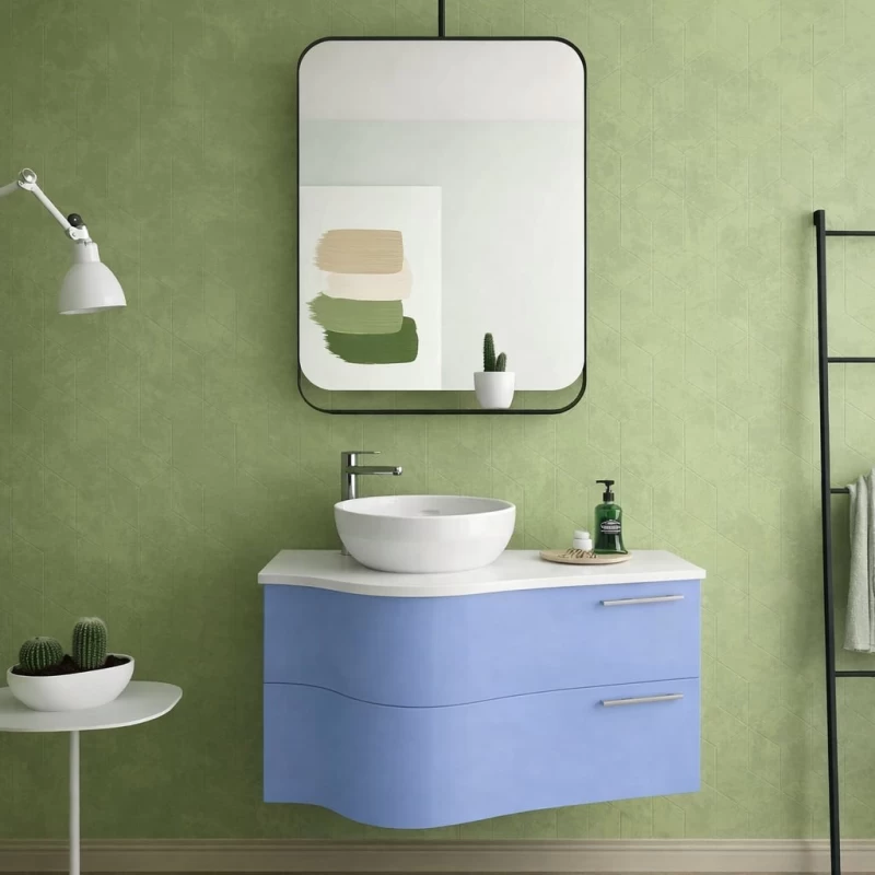 Έπιπλο με 2 Συρτάρια & Λευκό Ματ Πάγκο Corian σειρά Surf (Γαλάζιο) Pigeon Blue (100x45cm) (Image 1)