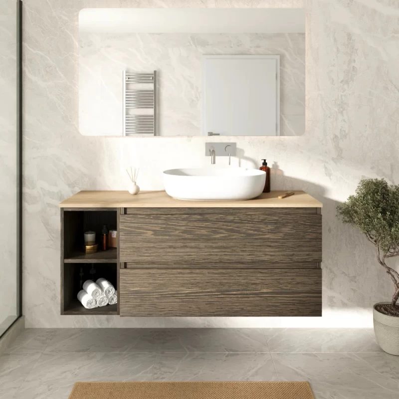 Έπιπλο με 2 Συρτάρια & 2 Ράφια Premium Pine Brown & Πάγκο Φυσικό Ξύλο (135x45cm) (Image 1)