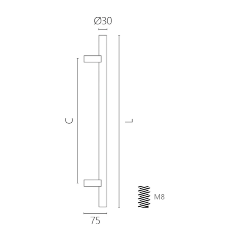 Λαβές Εξώπορτας Φ.30 Ζωγομετάλ σειρά 3440 Titanium Blair (Μήκος 40cm ή 60cm ή 80cm ή 100cm ή 120cm) (Image 2)