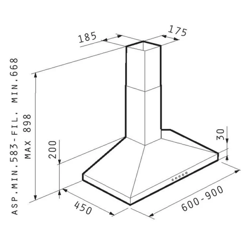 Απορροφητήρας Pyramis Καμινάδα Τετράγωνη Ecoline 90cm σε Ανοξείδωτο - (065030901)