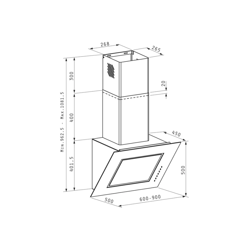 Απορροφητήρας Pyramis Arondo Ecoline 60cm Ανοξείδωτο Μαύρο Γυαλί