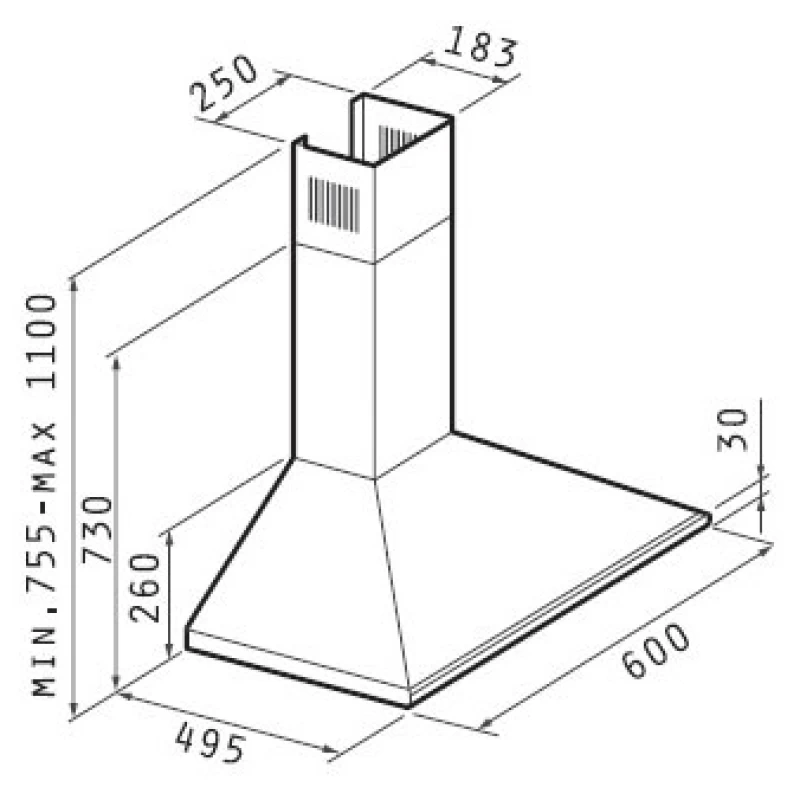 Απορροφητήρας Pyramis Καμινάδα Τετράγωνη Lux 60cm σε Ανοξείδωτο -(065030102)