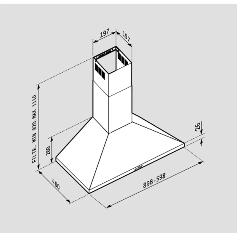 Απορροφητήρας Pyramis Καμινάδα Τετράγωνη Plus 60cm σε Ανοξείδωτο -(065038001)