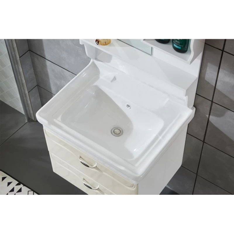 Έπιπλο Μπάνιου με Καθρέφτη & Νιπτήρα σειρά 0091 σε Λευκό Μπεζ (60x47cm)