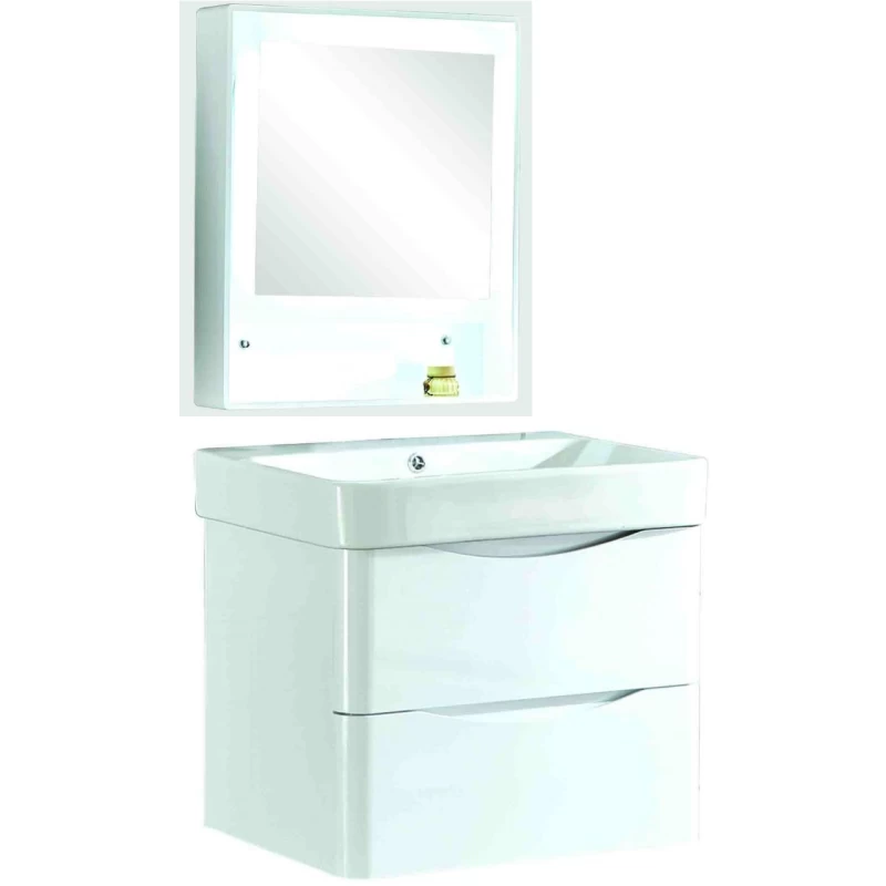 Έπιπλο Μπάνιου με Καθρέφτη & Νιπτήρα σειρά 0090 σε Λευκό (60x45cm)