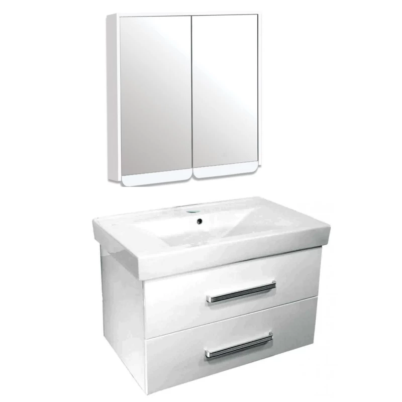 Έπιπλο Μπάνιου με Καθρέφτη & Νιπτήρα σειρά 0131 σε Λευκό (80x50cm)