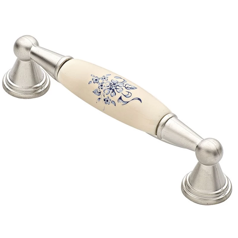 Λαβές Επίπλων Πορσελάνης Roline σειρά 0520 σε Νίκελ Σατινέ Γαλάζιο (Μήκος 12cm) (Image 1)