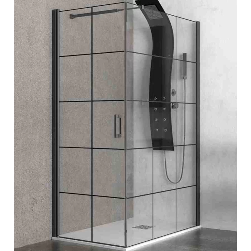 Καμπίνα Ντουζιέρας Karag με 1 Ανοιγόμενη Πόρτα & 1 Σταθερή σειρά Nero Pivot (σε 18 διαστάσεις με Ύψος 200cm)