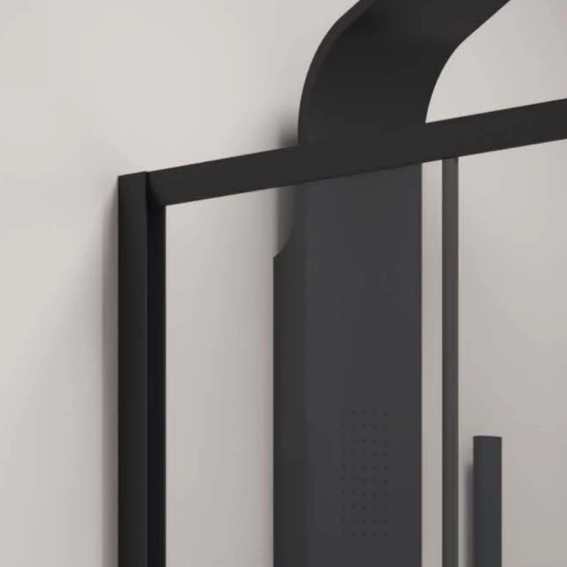 Καμπίνα Γωνιακή Karag Μαύρη ματ με 1 Συρόμενη Πόρτα & 1 Σταθερό σειρά Flora 500 Nero & S-10 Διάφανο (σε 18 διαστάσεις με Ύψος 190cm)