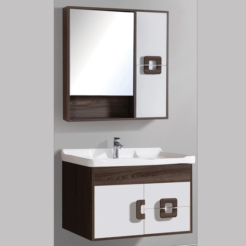 Έπιπλο Μπάνιου με Καθρέφτη & Νιπτήρα σειρά 0085 σε Wenge Λευκό (80x48cm)