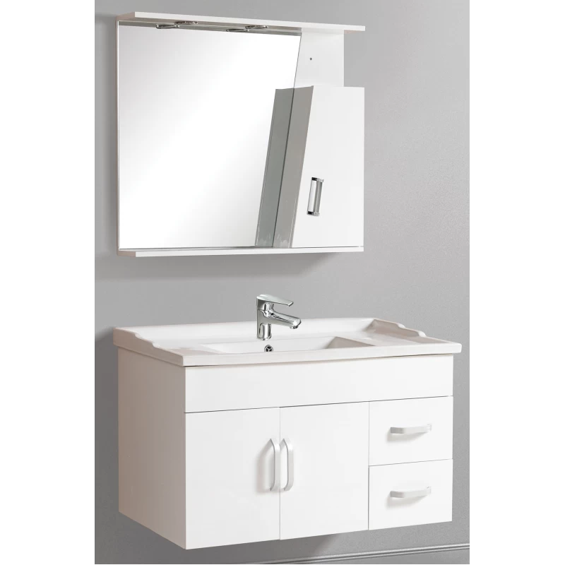 Έπιπλο Μπάνιου με Νιπτήρα, Καθρέφτη & 2 Συρτάρια,2 Ντουλάπια σειρά 0130 Λευκό (90x46cm)