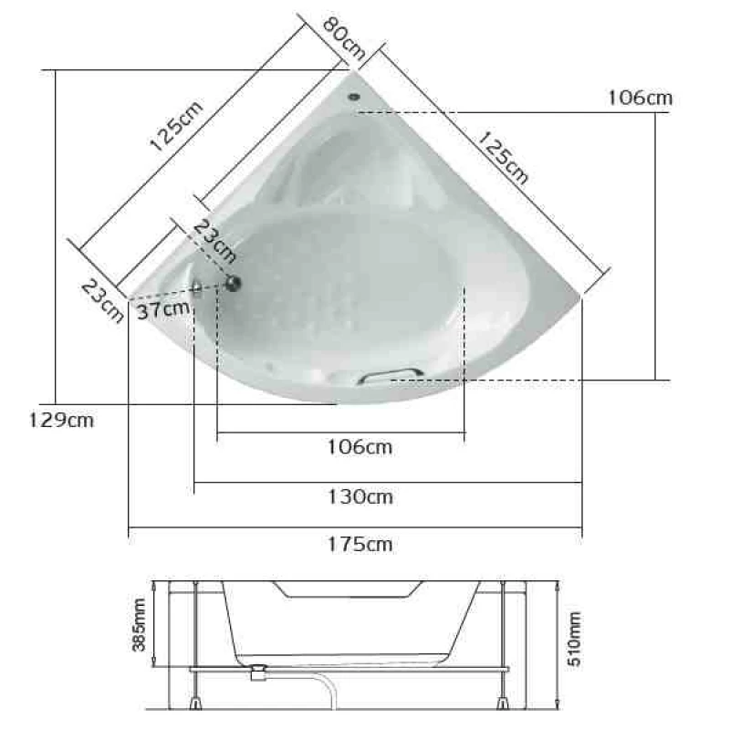 Μπανιέρα Ακρυλική 125x125cm Karag Mykonos 125 (με ή χωρίς Σύστημα Υδρομασάζ)