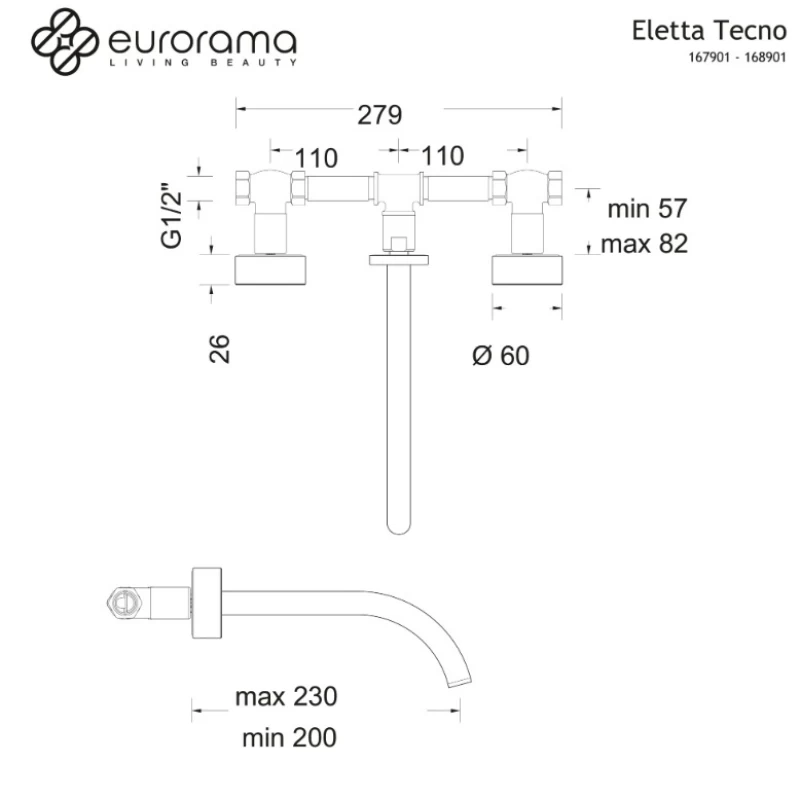 Μπαταρία Νιπτήρος Εντοιχισμού Eurorama Eletta Tecno 167901-110 Inox Σατινέ