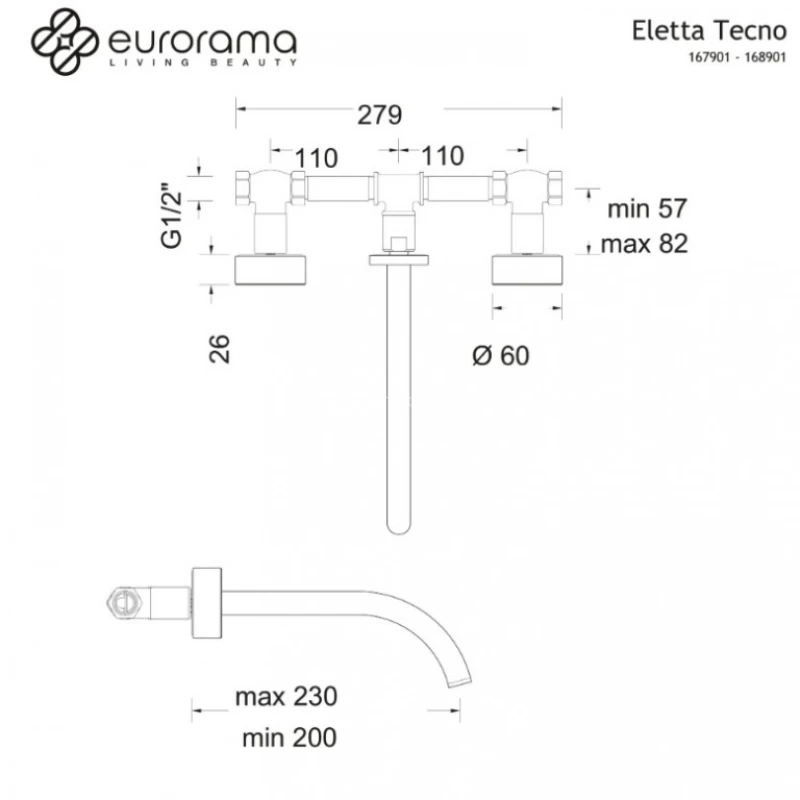 Μπαταρία Νιπτήρος Εντοιχισμού Eurorama Eletta Tecno 167901-100 Χρώμιο