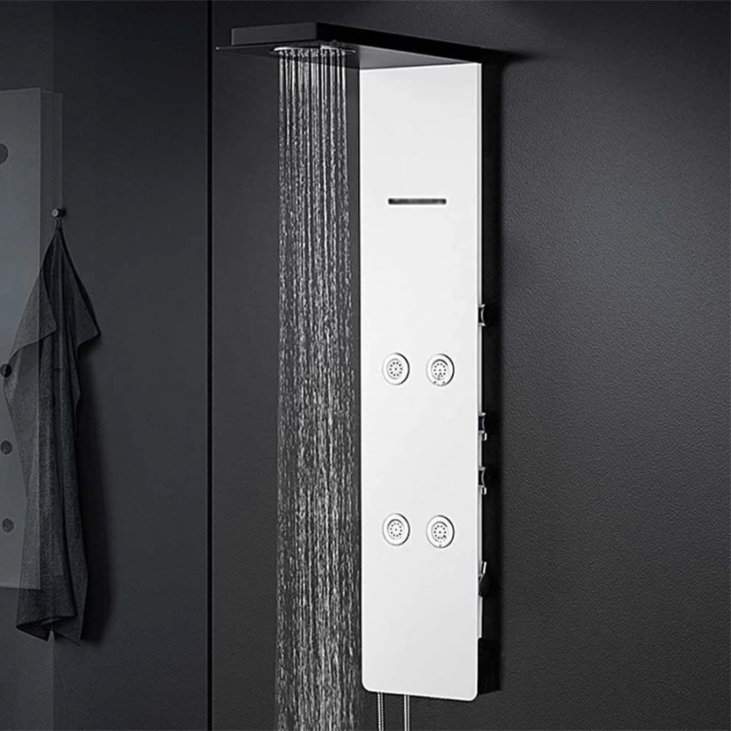 Στήλη Ντους Υδρομασάζ Θερμομικτική Icos Shower Nefele σε Λευκό Ματ/Μαύρο
