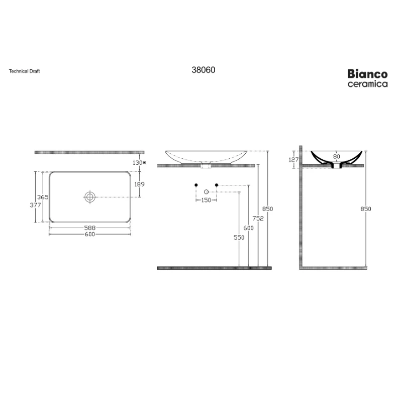 Νιπτήρας Επικαθήμενος Bianco Ceramica Rio 38060-530 Ματ Taupe (60x37.7cm)