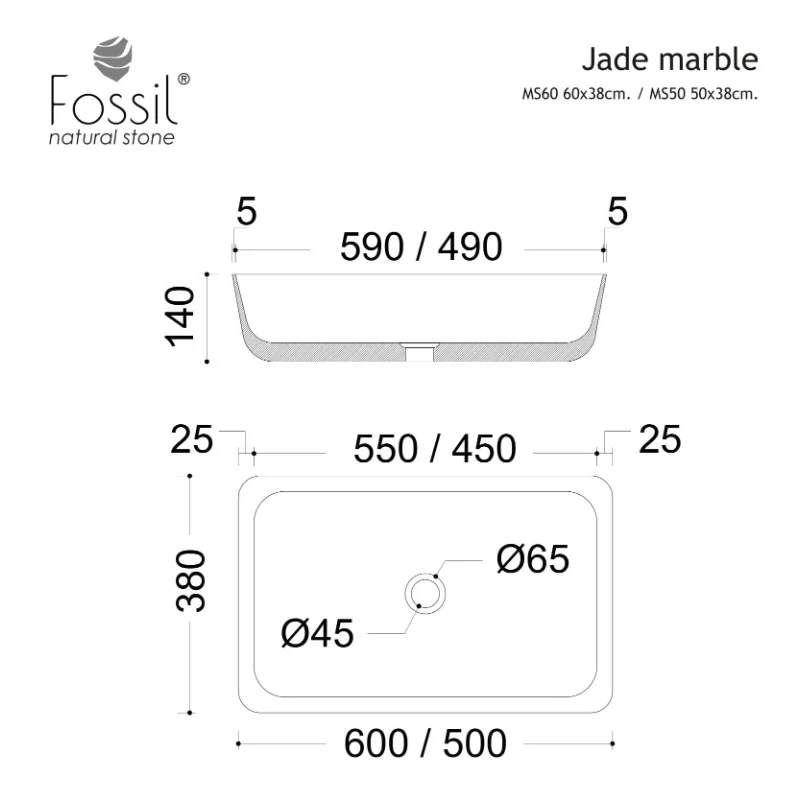 Νιπτήρας Μαρμάρινος Fossil Jade Marble MS50-500 Beige (50x38cm)