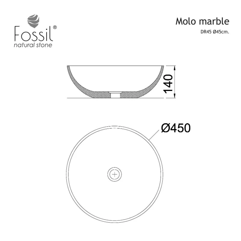 Νιπτήρας Μαρμάρινος Fossil Molo Marble DR 45-300 Carrara Nuovo (Φ.45cm)