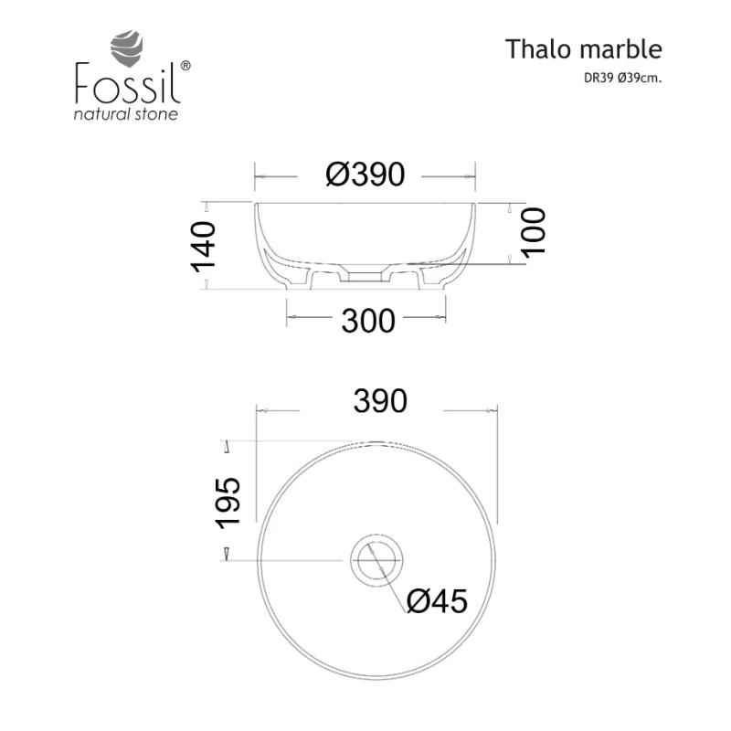 Νιπτήρας Μαρμάρινος Fossil Thalo Marble DR 39-400 Marquina Nero (Φ.39cm)